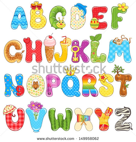 Colorful Children Alphabet Spelled Out With Different Fun Cartoon    