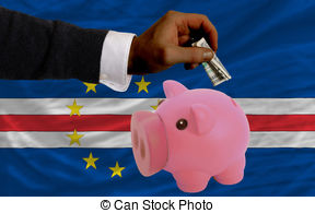 Dollar Into Piggy Rich Bank National Flag Of Cape Verde In Foreign    