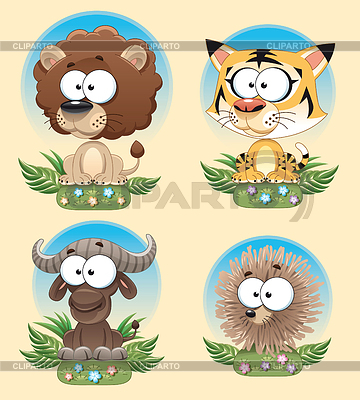 Funny Animal Of Africa  Cartoon And Vector Characters With Background    