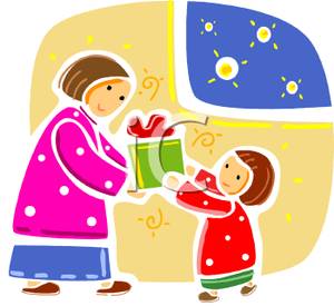     Giving Her Mother A Christmas Gift   Royalty Free Clipart Picture