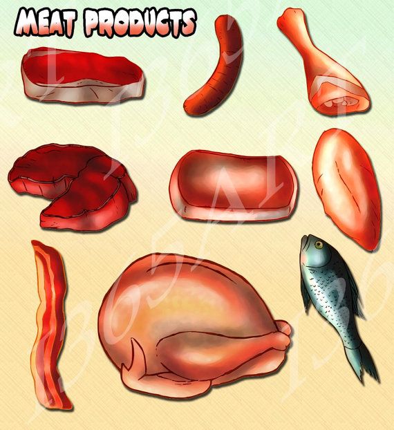 Meat Clip Art Set   Beef Chicken Turkey Bacon Sausage And Fish 30