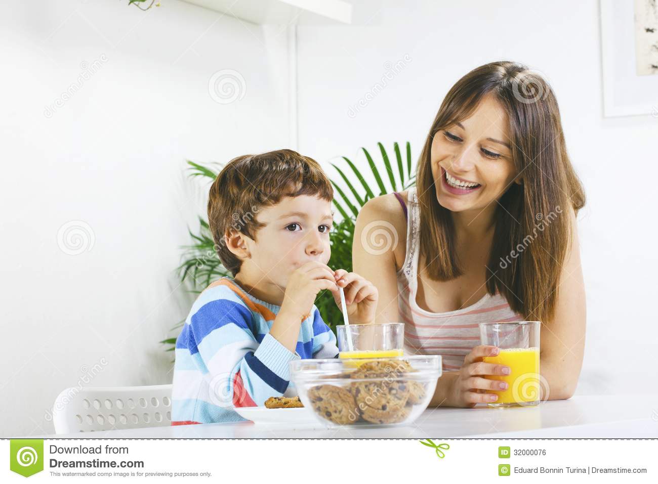 Mother And Son Having Breakfast  Royalty Free Stock Image   Image