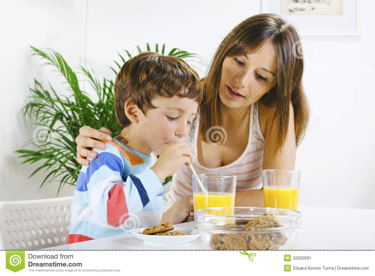 Mother And Son Having Breakfast  Stock Image   Image  32000091
