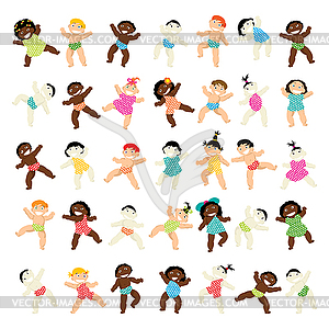 Multiracial Baby Walking Collection   Vector Clipart