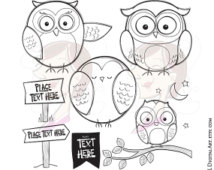 Owl Doodle Clipart Digistamps Signa Ge Bunting Flag Tree Branch Moon
