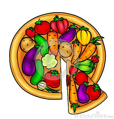 Pizza Vegetables Cartoon Vegetarian Food Isolated Illustration