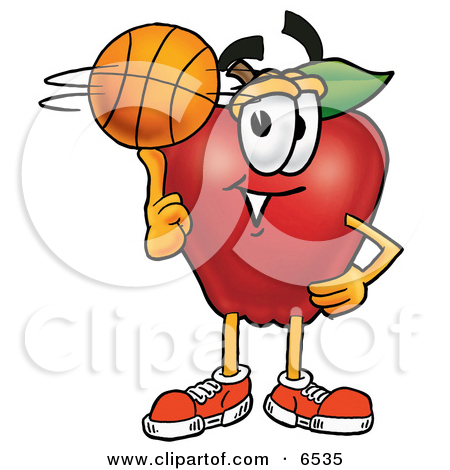 Red Apple Character Mascot Spinning A Basketball On His Finger Clipart