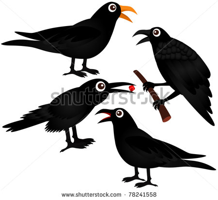 Set Of Cute Vector Icons   Black Birds   Crows   Stock Vector