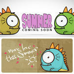 Summer Vector Card With Funny Cartoon Dragon Summer Background With