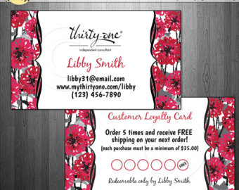 Thirty One Gifts Consultant Busines S Cards   Frequent Buyer Customer    
