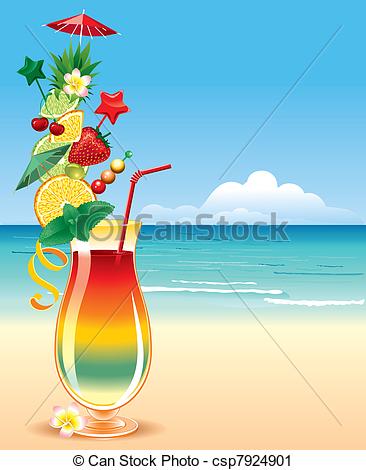 Vector Clip Art Of Tropical Cocktail In A Richly Decorated Glass