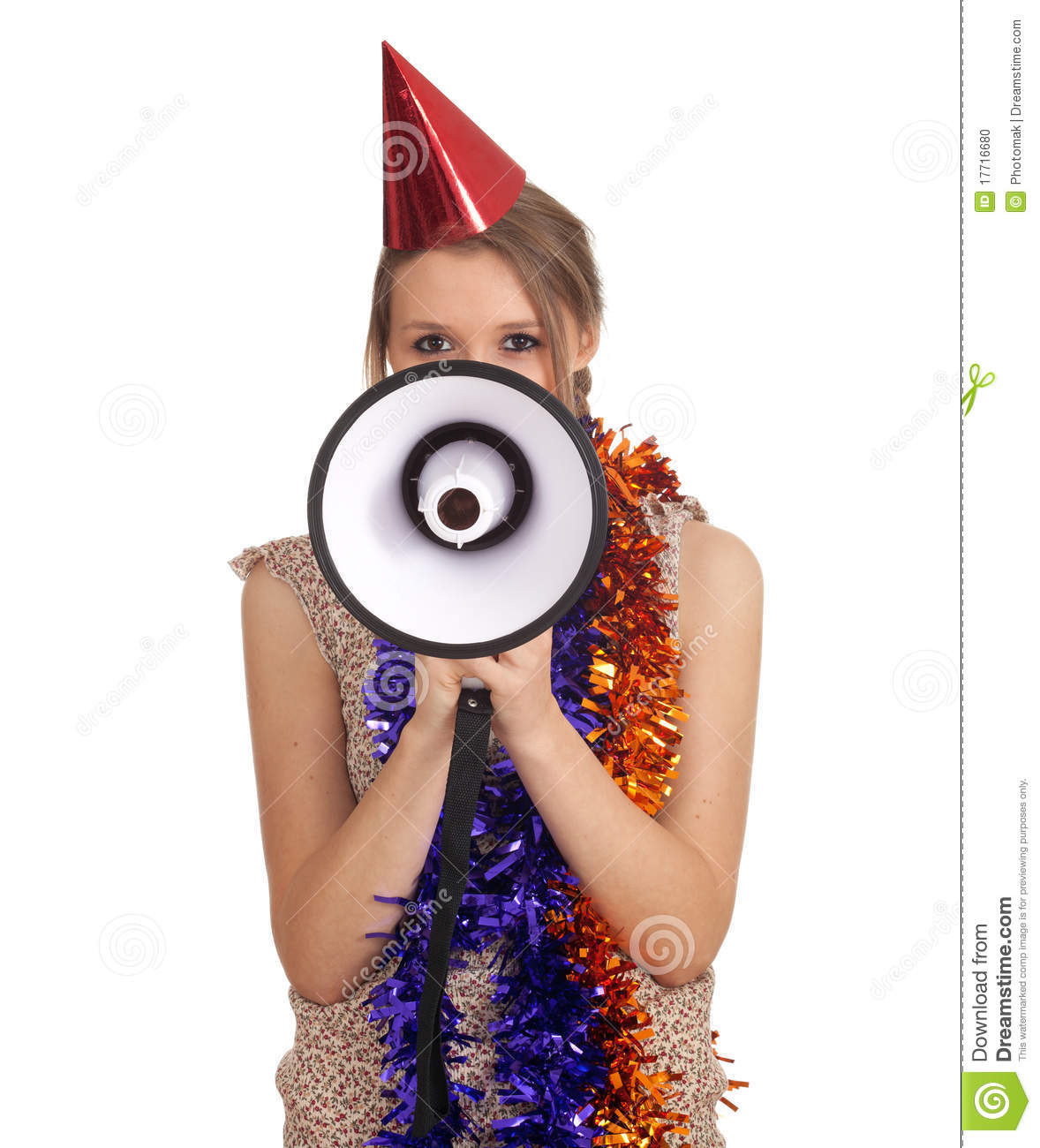 Woman In Chains And Cone Hat With Megaphone Stock Photo   Image    