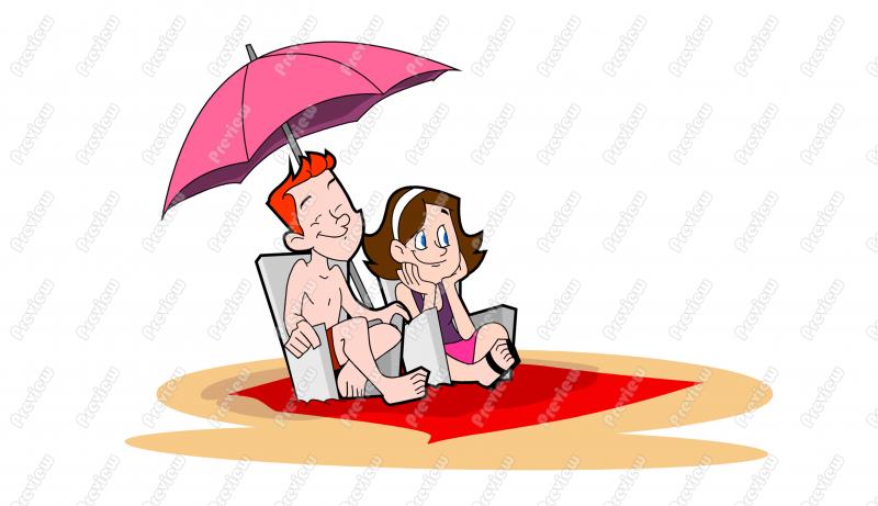 Beach Couple Tanning Character Clip Art   Royalty Free Clipart    