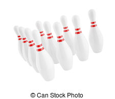 Bowling Pins With Red Stripes Isolated On White Background   