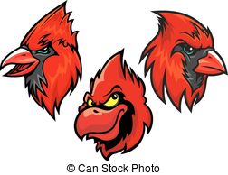 Cardinal Bird Heads Set   Cartooned Red Cardinal Birds Heads