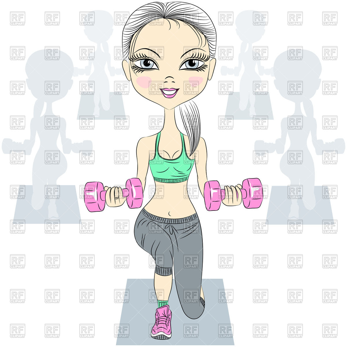 Cartoon Fitness Girls Lifting Dumbbells In The Gym 43560 Sport And