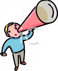 Cartoon Of A Boy Talking On A Megaphone   Royalty Free Clipart Picture