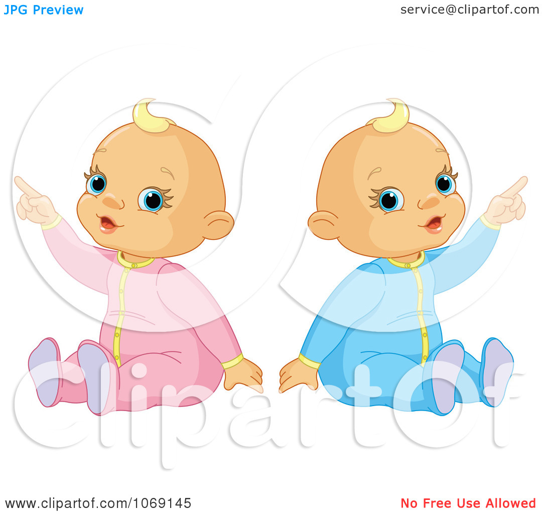Clipart Baby Boy And Girl Pointing   Royalty Free Vector Illustration