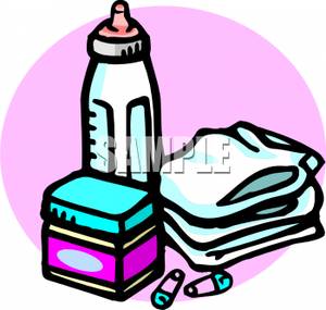 Clipart Image Of A Stack Of Diapers With A Bottle Of Milk 