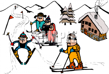 Clipart Picture Of A Group Of Kids At A Ski Resort