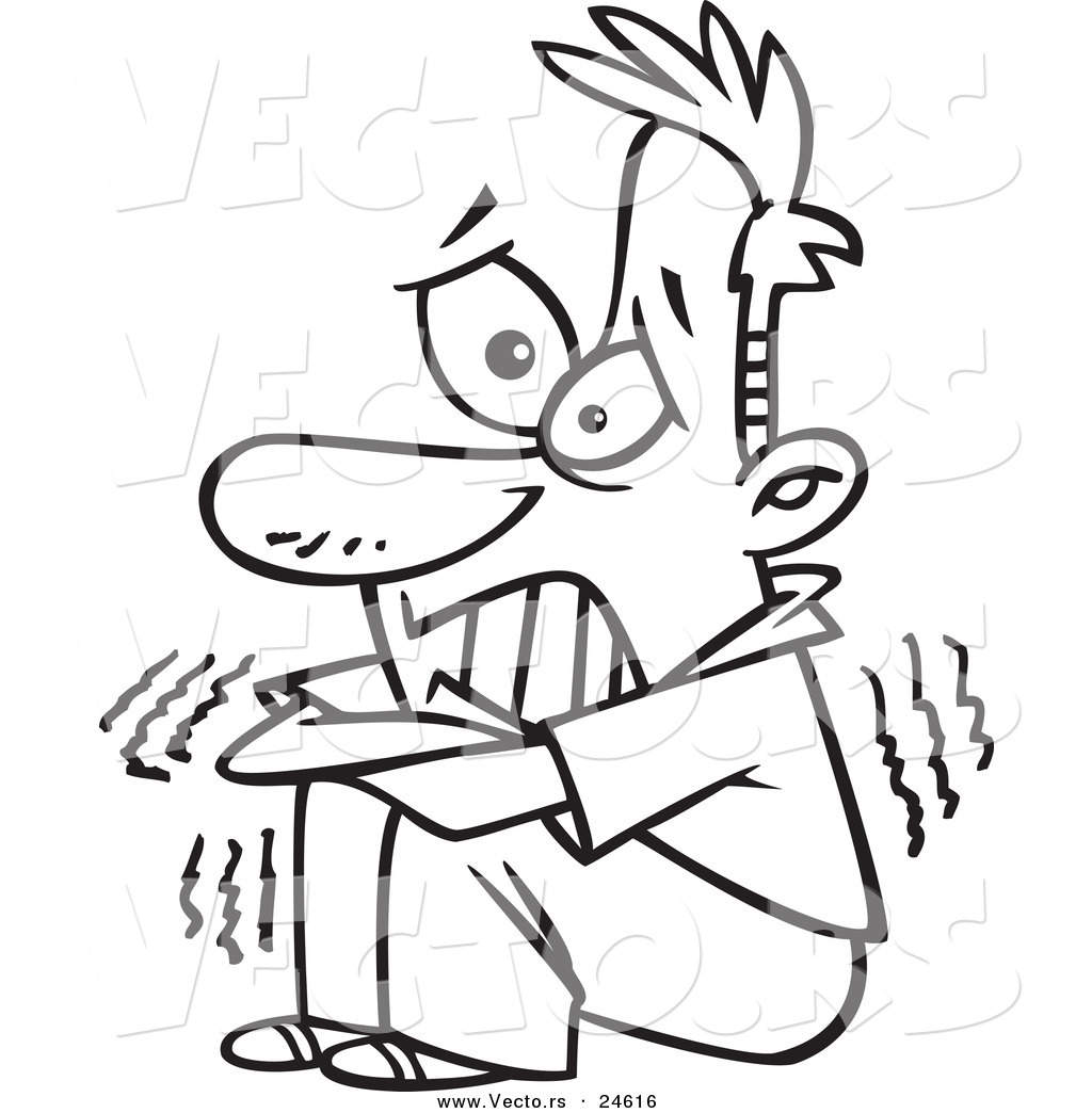 Larger Preview  Vector Of A Cartoon Scared Man Shaking   Outlined