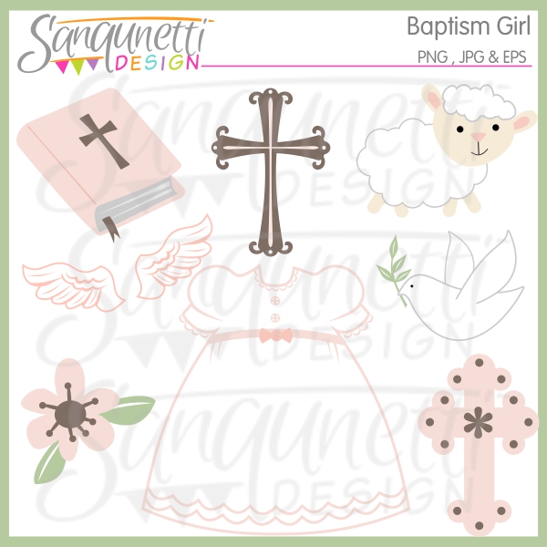 Sanqunetti Design  Baptism Girl Clipart