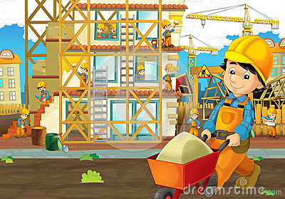 Stock Images  On The Construction Site   Illustration For The Children