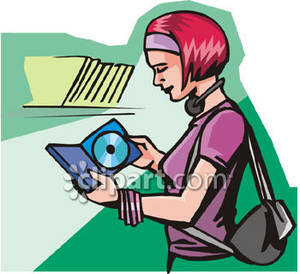 Woman Shopping For Music Cd S   Royalty Free Clipart Picture