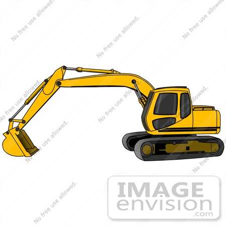 Yellow Trackhoe Tractor Working At A Construction Site Clipart Graphic