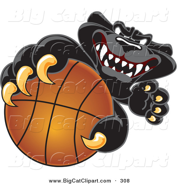 Big Cat Cartoon Vector Clipart Of A Mean Black Jaguar Mascot Character    