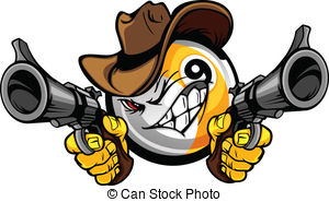 Billard Teich Neun Kugel Shootout Karikatur Cowboy Stock