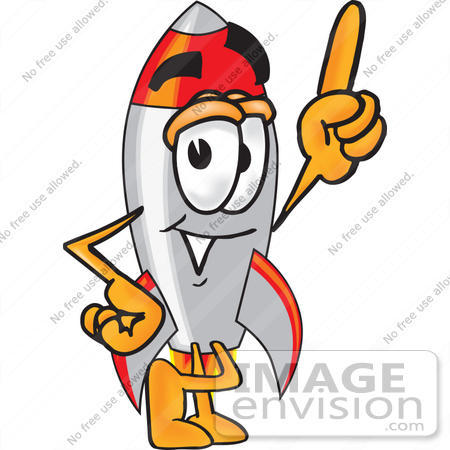 Clip Art Graphic Of A Space Rocket Cartoon Character Pointing Upwards