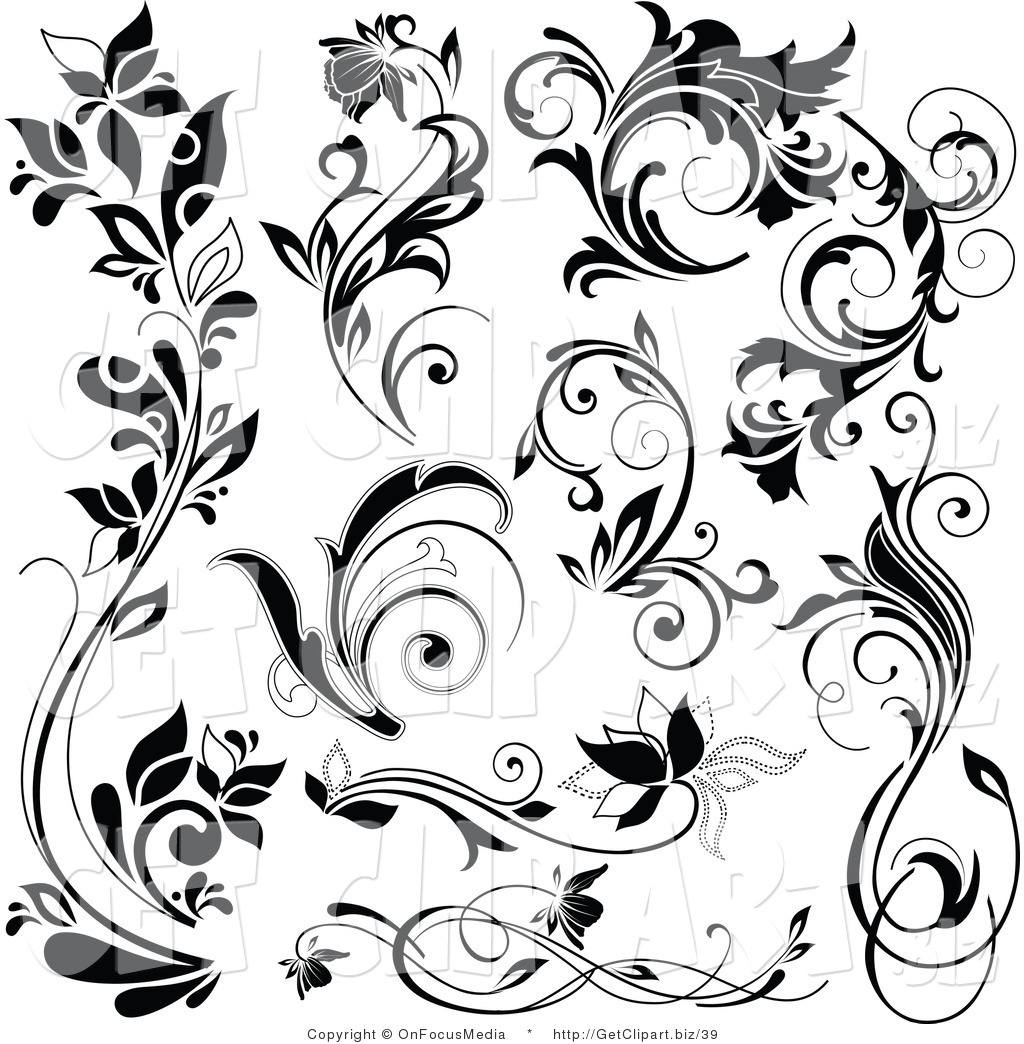 Clip Art Of Black Flowers And Flourish Designs By Onfocusmedia    39