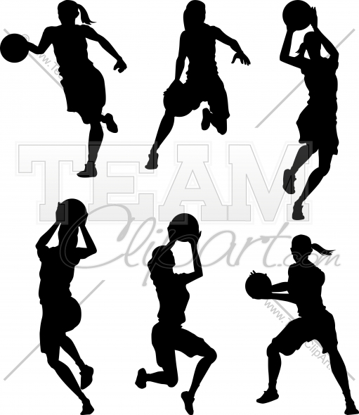 Girls Basketball Silhouettes Clipart In An Easy To Edit Vector Format