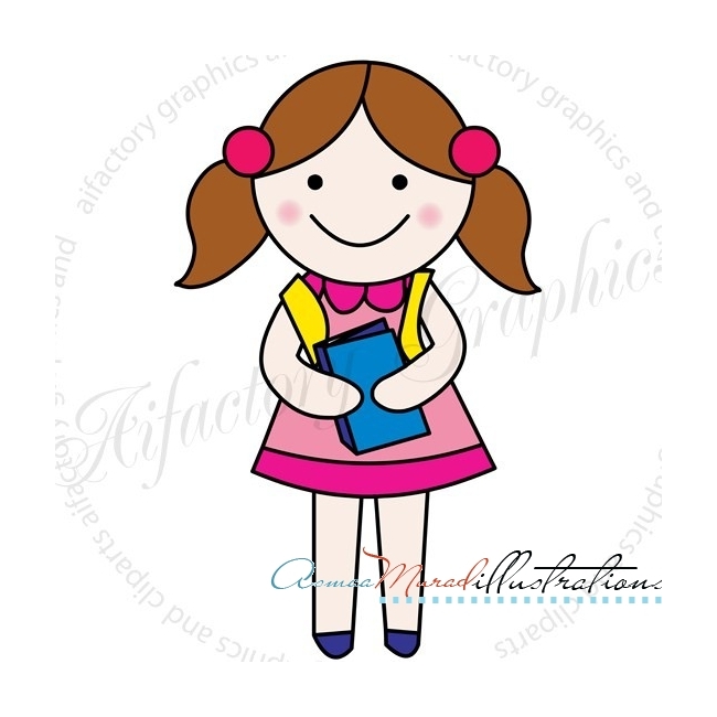 Home   Girl Holding Books Ready For School Clipart Single