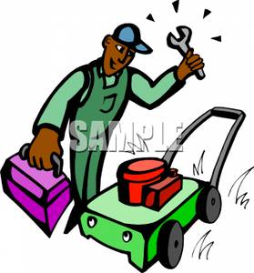Lawn Mower Clipart A Repairman With A Wrench And A Lawn Mower 110713