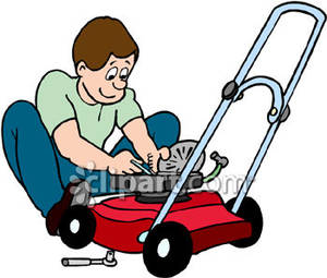 Man Fixing Or Repairing A Lawn Mower Royalty Free Clipart Picture