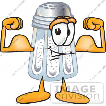 25294 Clip Art Graphic Of A Salt Shaker Cartoon Character Flexing His