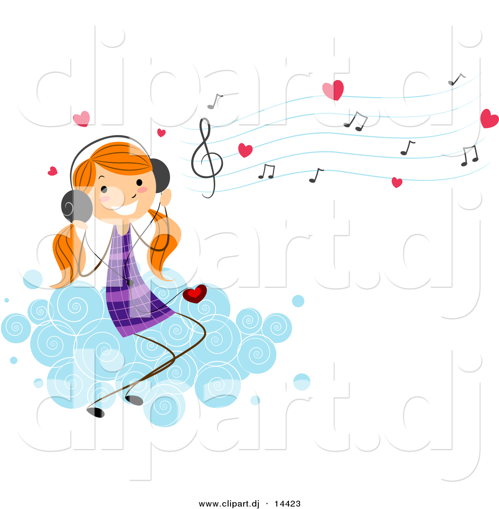 Cartoon Vector Clipart Of A Valentine Stick Figure Girl Listening To
