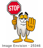     Clip Art Graphic Of A Human Molar Tooth Character Holding A Stop Sign