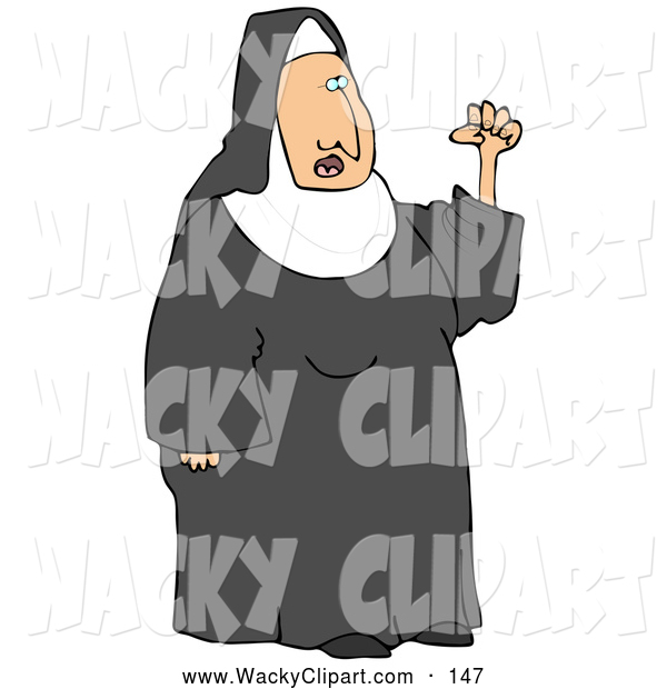 Clipart Of A Grumpy Frustrated Nun In Black And White Waving Her Fist