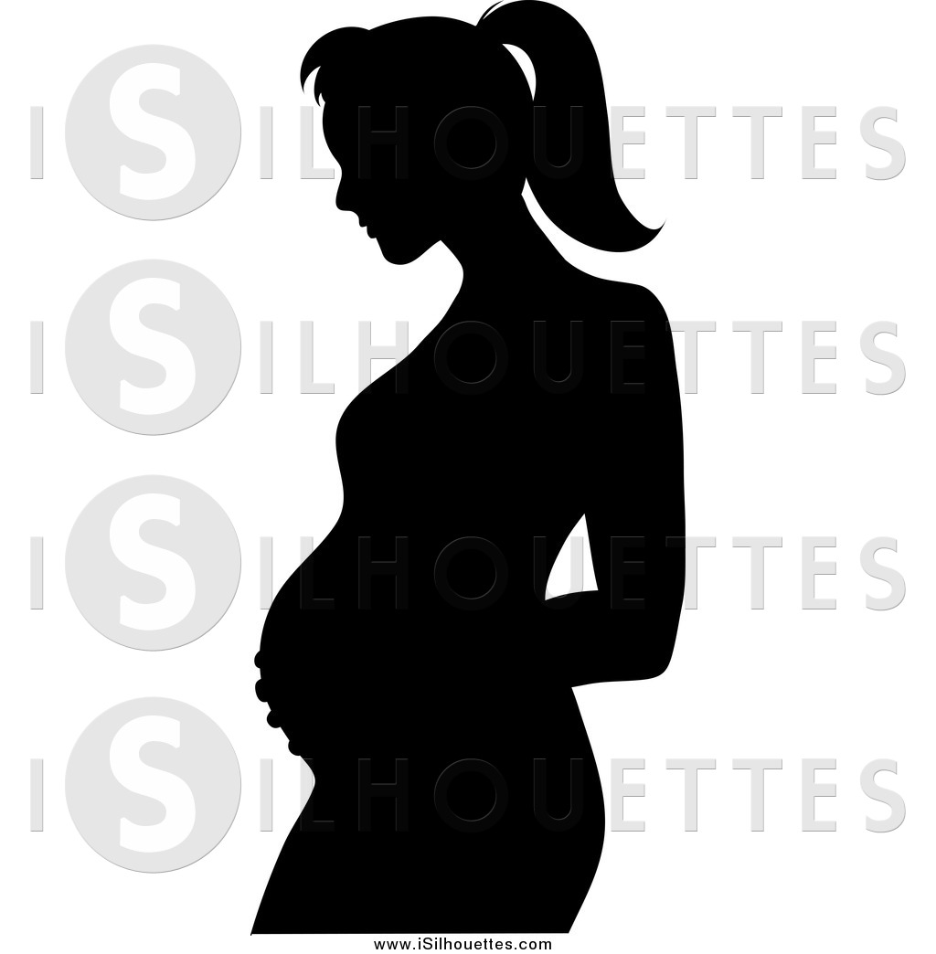 Clipart Of A Silhouetted Pregnant Mother Holding Her Belly By Pams    