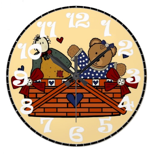 Country Clipart Bears Ragdoll And Basket Wall Clock   Zazzle