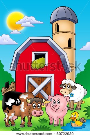 Illustration   Parchment With Barn And Animals   Stock Illustration