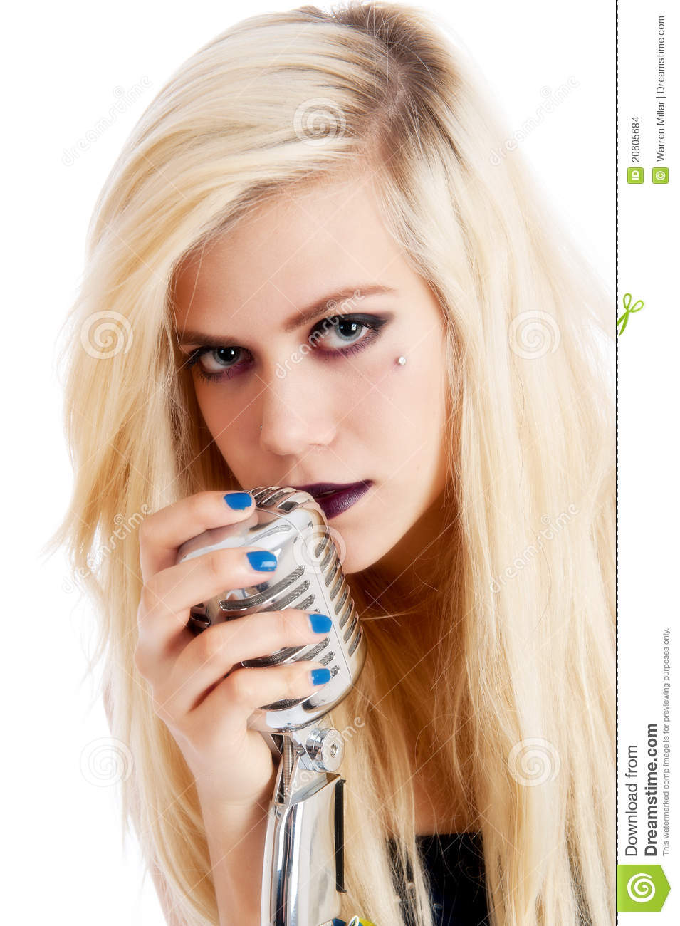 Image Showing Beautiful Young Female Singer Isolated Against White In