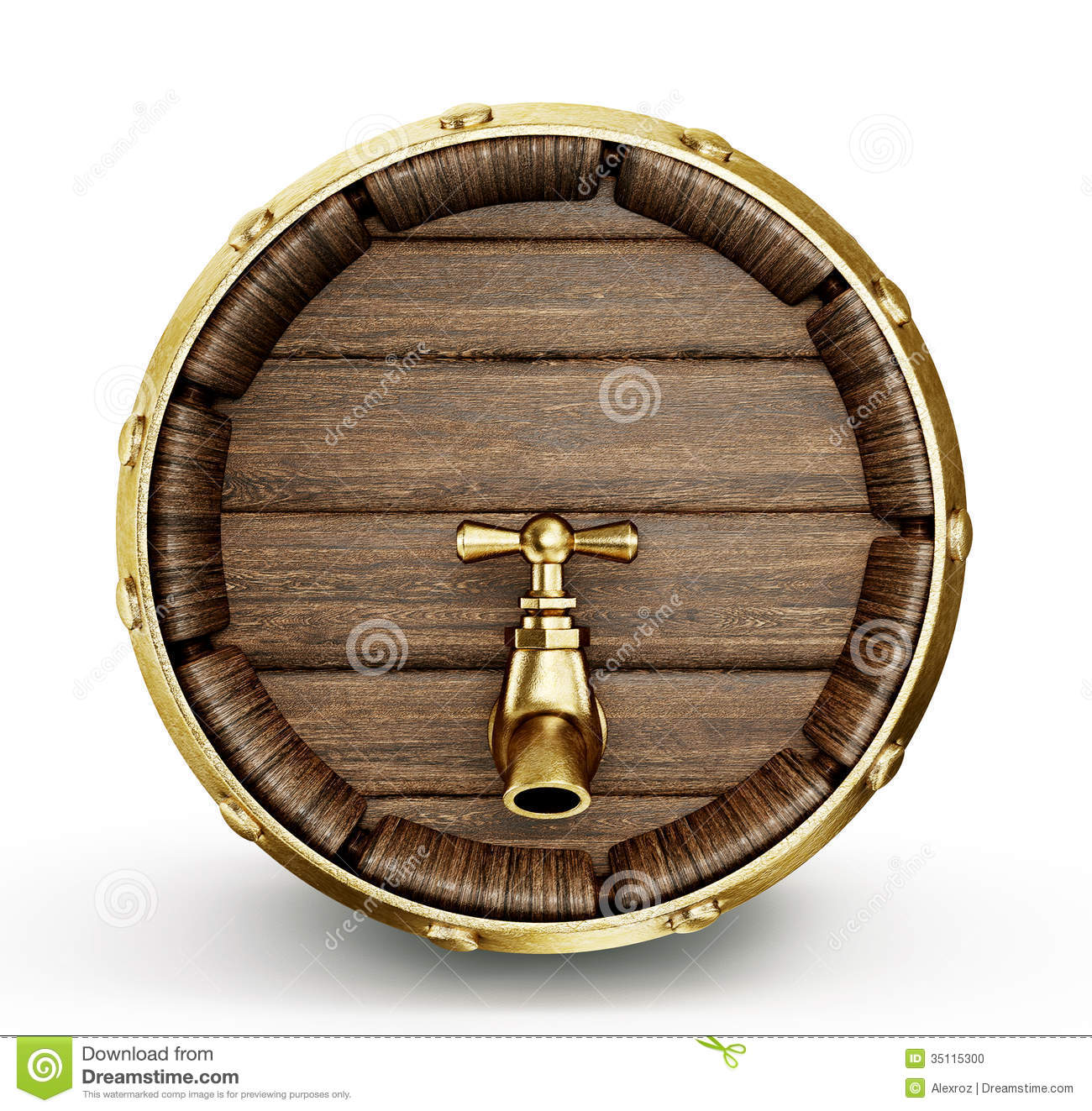 Old Wooden Barrel With Tap Isolated On A Grey