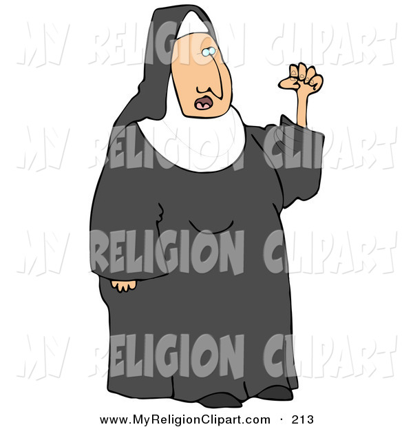 Religion Clip Art Of A Frustrated Caucasian Nun In Black And White    