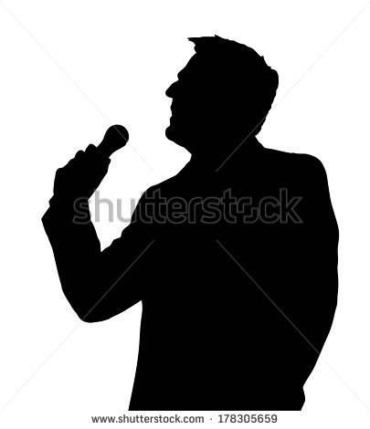 Single Male Opera Singer With Microphone Silhouette   Stock Vector