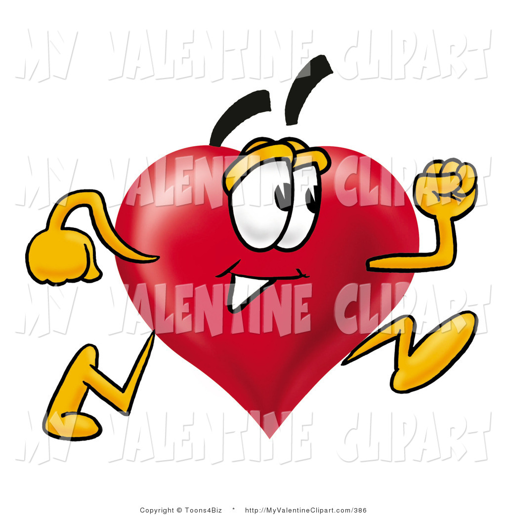 Valentine S Clipart Of A Love Heart Mascot Cartoon Character Running