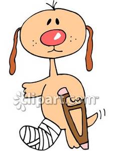 Dog Walking With A Crutch   Royalty Free Clipart Picture